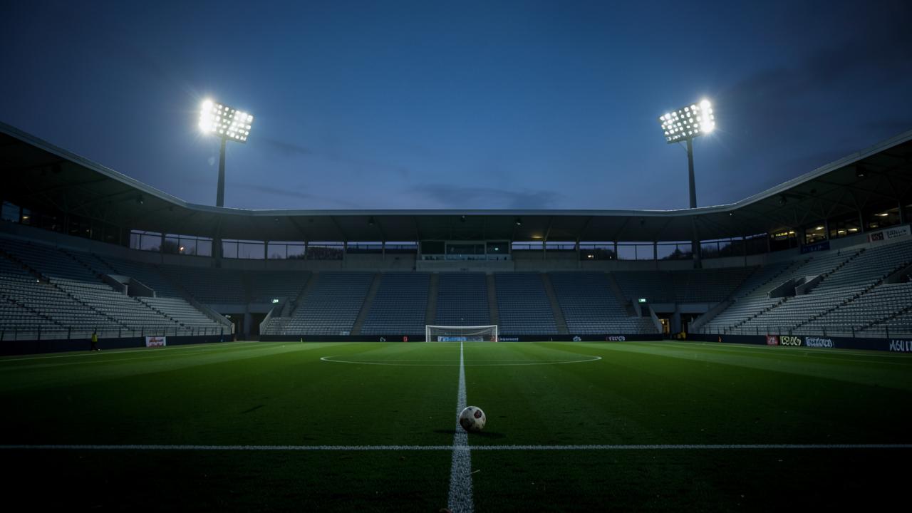 Packed football stadium crowd at night under floodlights