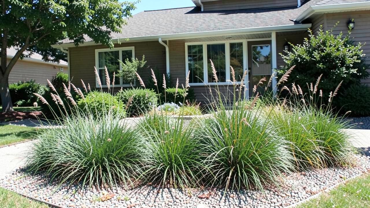 Lush New Zealand native garden with ferns and flax plants
